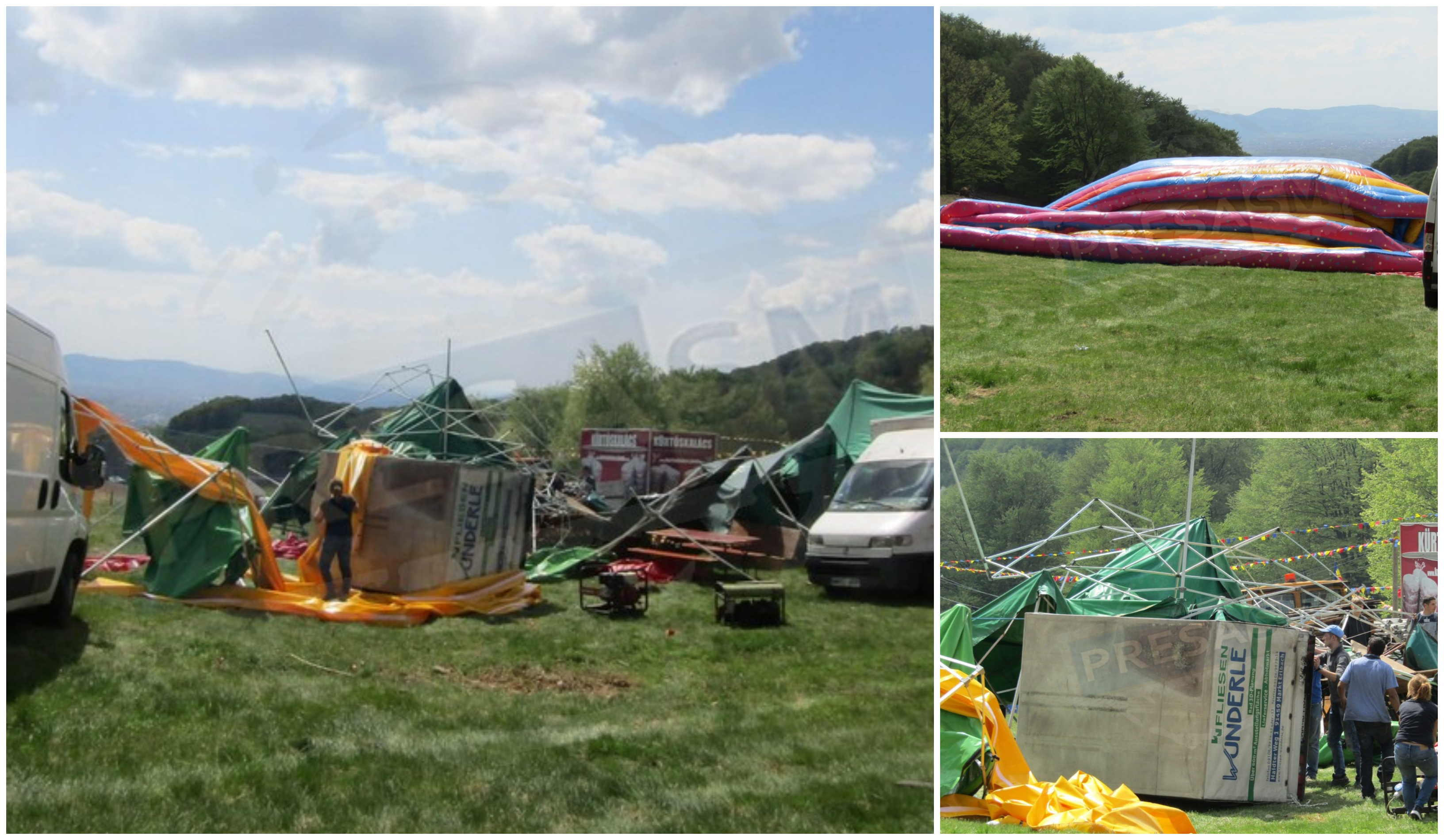 FOTO/VIDEO. Incident teribil la Sâmbra Oilor. O platformă gonflabilă s-a răsturnat peste corturi