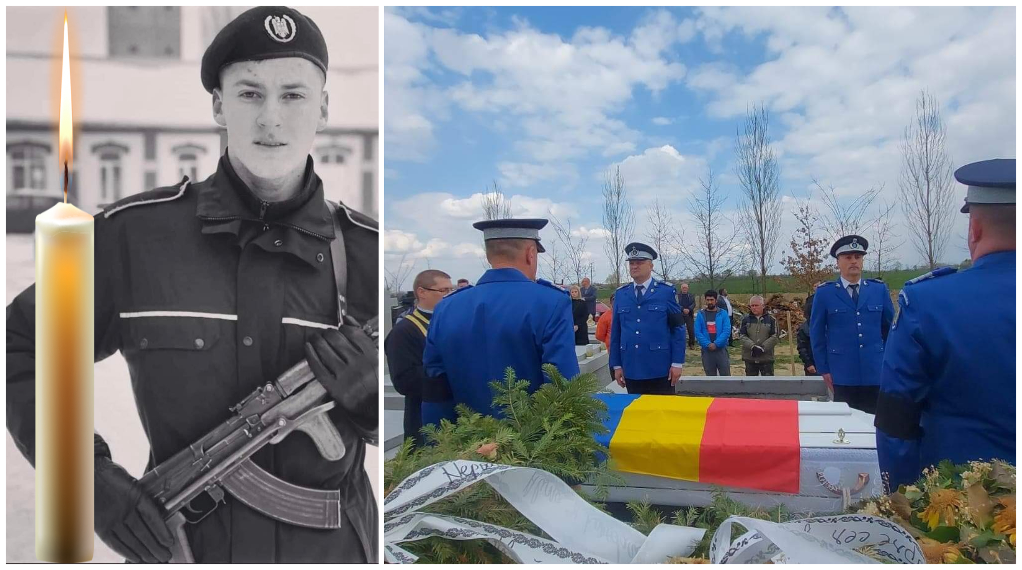FOTO. Sebi (24 ani), jandarmul decedat prematur, înmormântat cu onoruri militare în Satu Mare