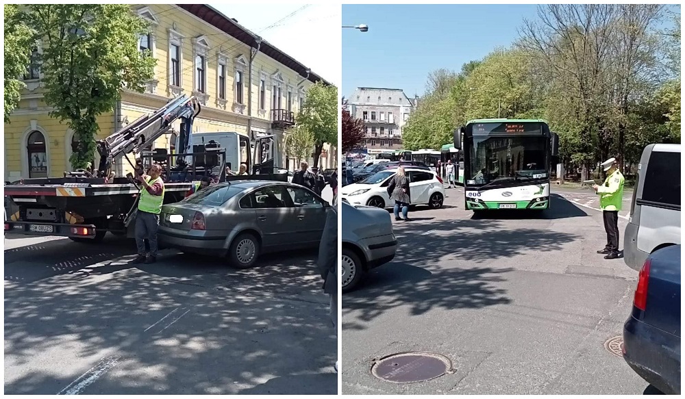 FOTO/VIDEO. Circulație blocată în Piața Libertății. Totul din cauza mașinilor parcate aiurea