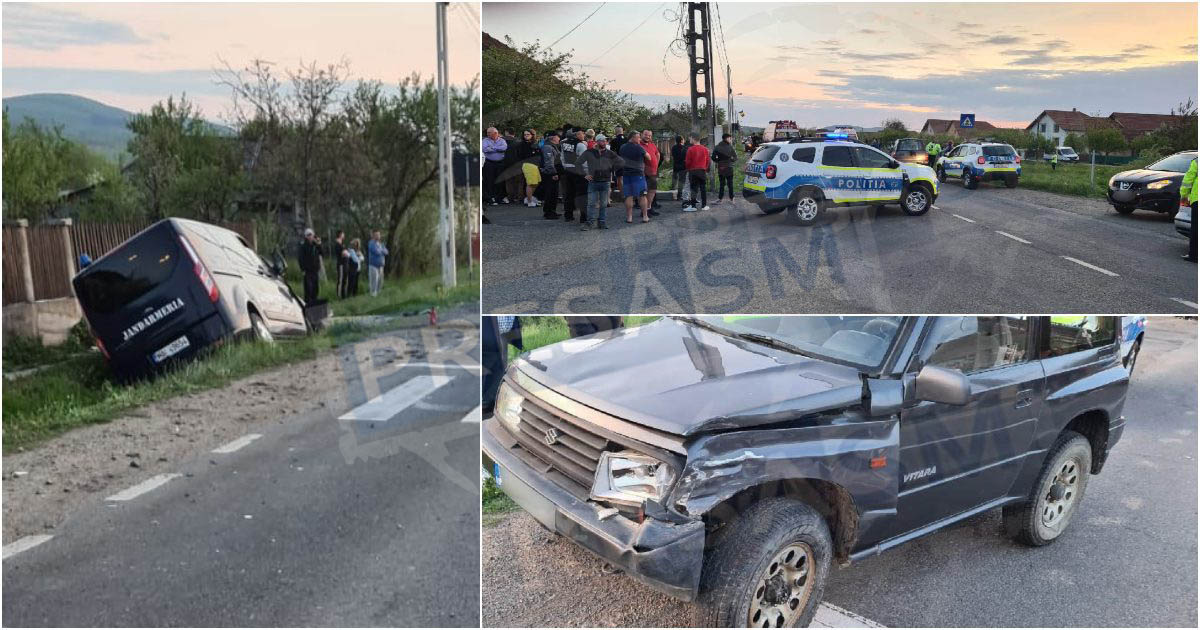 FOTOGALERIE. Autospeciala Jandarmeriei, în șanț. Cinci jandarmi la Urgențe, în Satu Mare