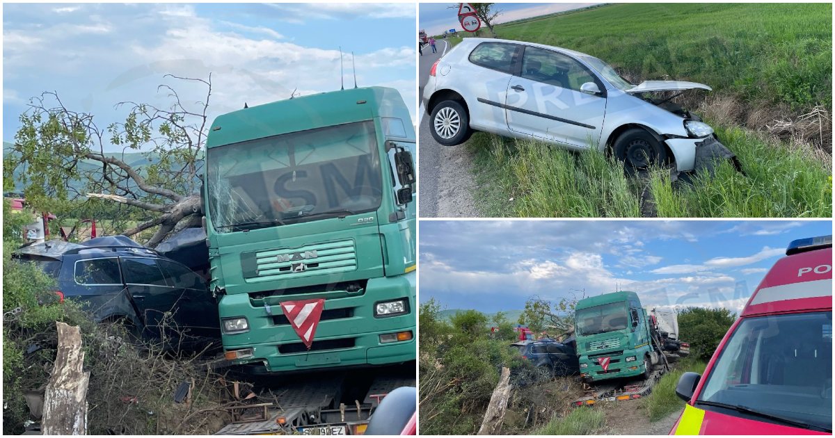FOTO/VIDEO. Accident mortal între Apa și Seini! Coliziune între un TIR și 2 mașini