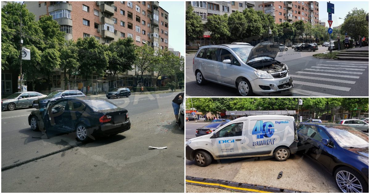 FOTO/VIDEO. Accident în lanț în Soarelui. Patru mașini avariate