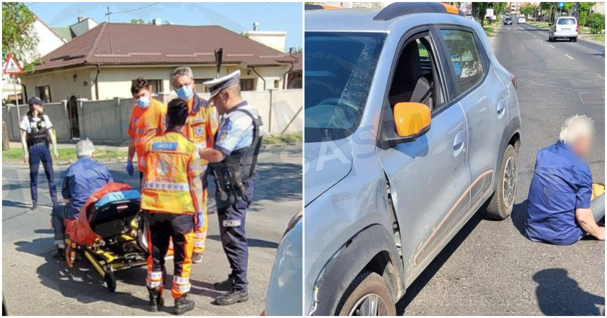 FOTOGALERIE. Biciclist lovit de o mașină, condusă de o șoferiță, în municipiul Satu Mare