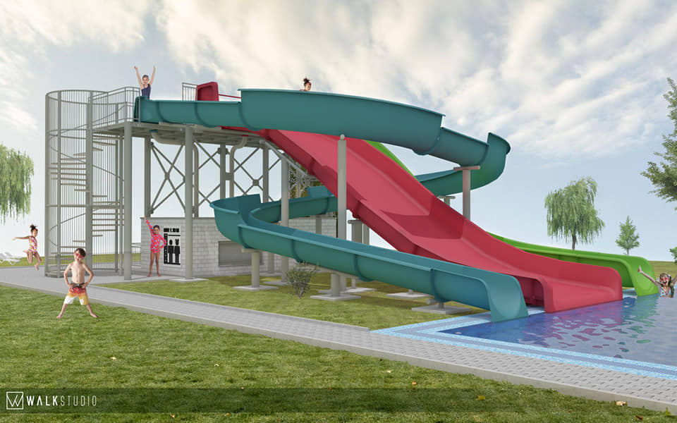 FOTO. Se încinge distracția la Tășnad. Ștrandul va avea trei tobogane moderne