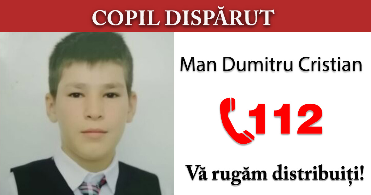 Un copil (13 ani) a dispărut de acasă! Este căutat și în județul Satu Mare