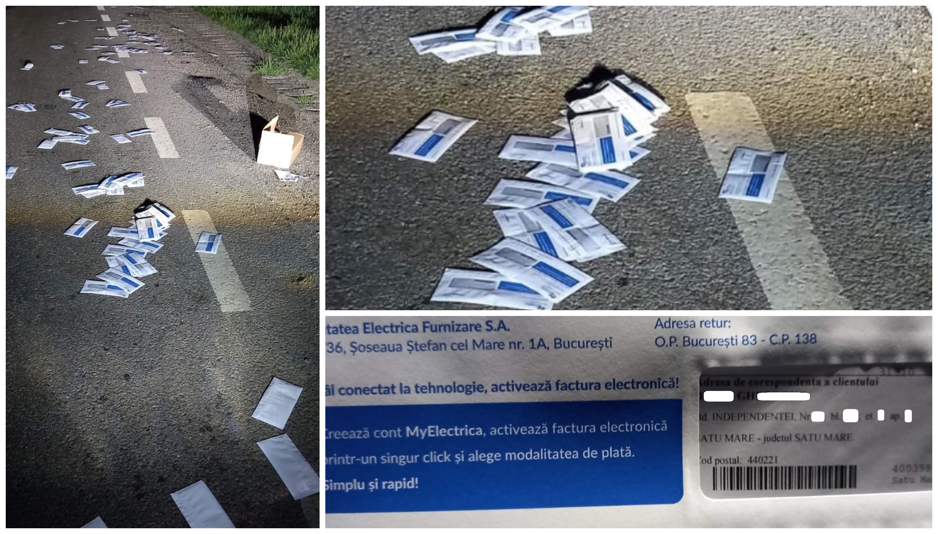 FOTO. Facturile sătmărenilor au fost împrăștiate pe șoselele. Servicii de toată jena