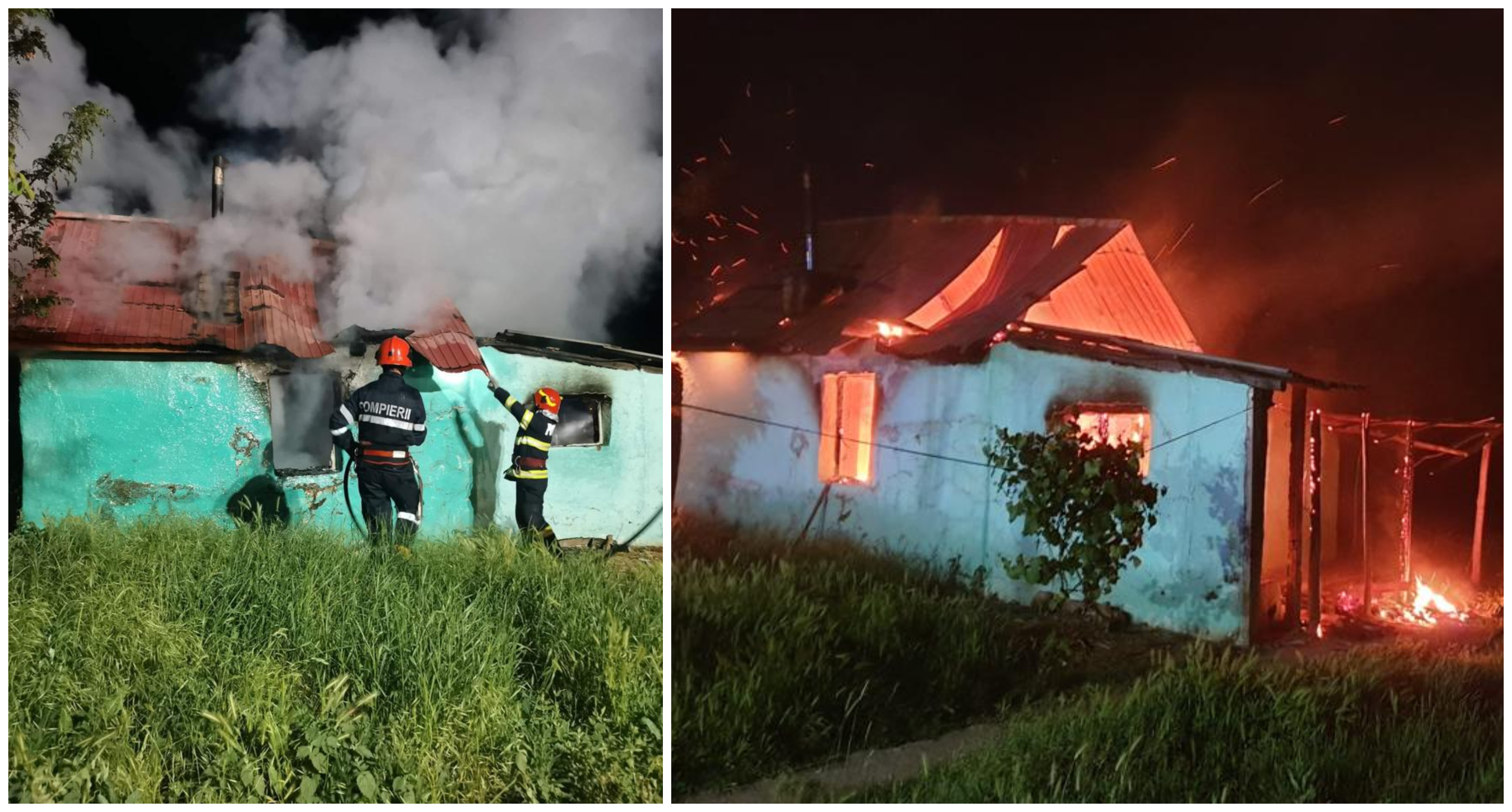 FOTOGALERIE. Ca-n filmele cu ”naivi”. Un sătmărean a adormit cu țigara în gură. Și-a dat foc la casă