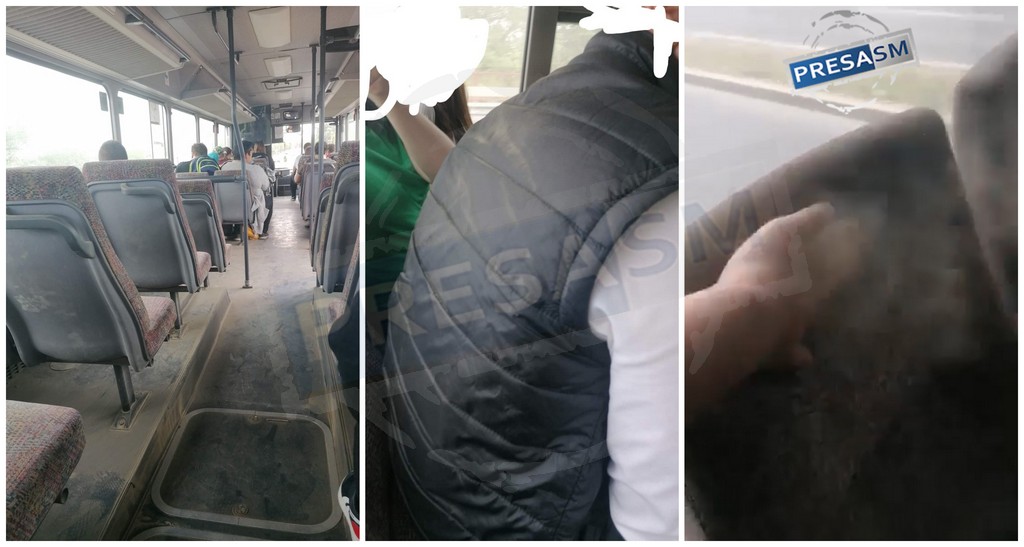 FOTO/VIDEO. Transport în bătaie de joc, în județul Satu Mare! Praf ca-n deșert în tot autobuzul