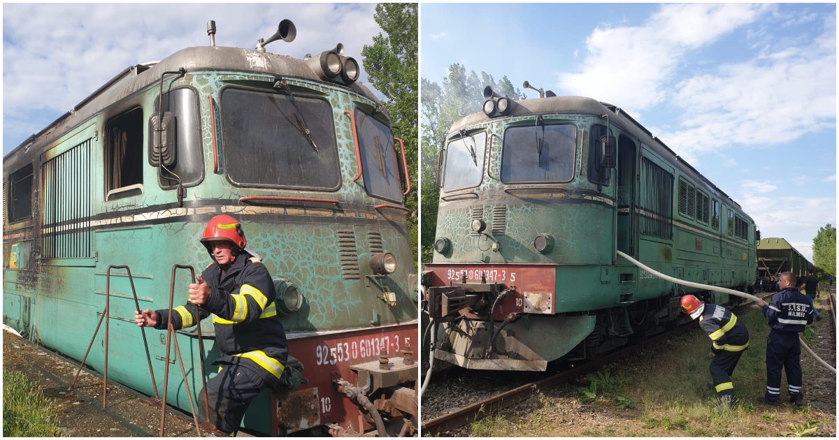 Fotó/videó: Kigyulladt egy mozdony Szatmár megyében