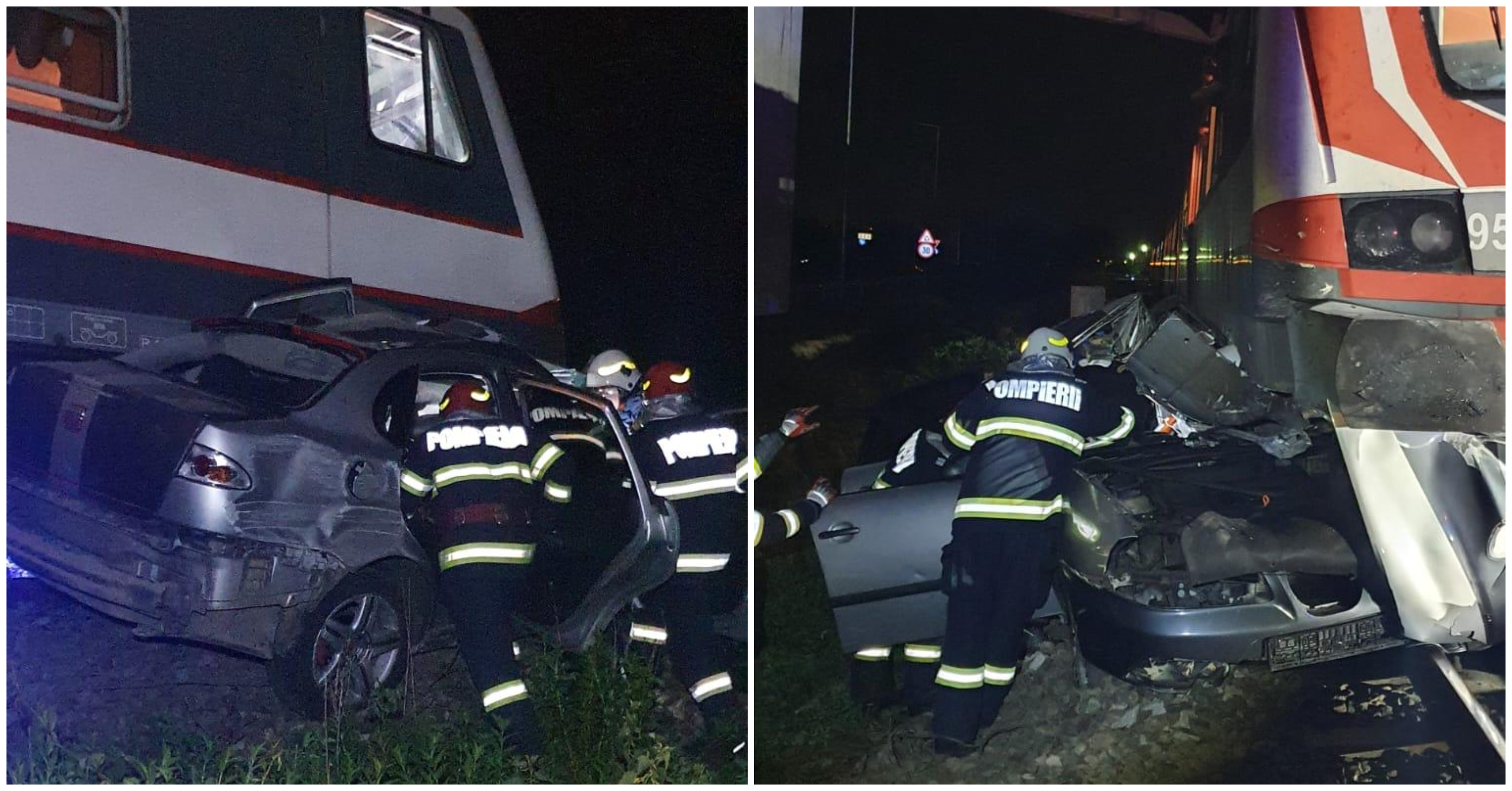 FOTO. Cauzele tragediei de la Satu Mare. Un tânăr a decedat, mașină lovită de tren