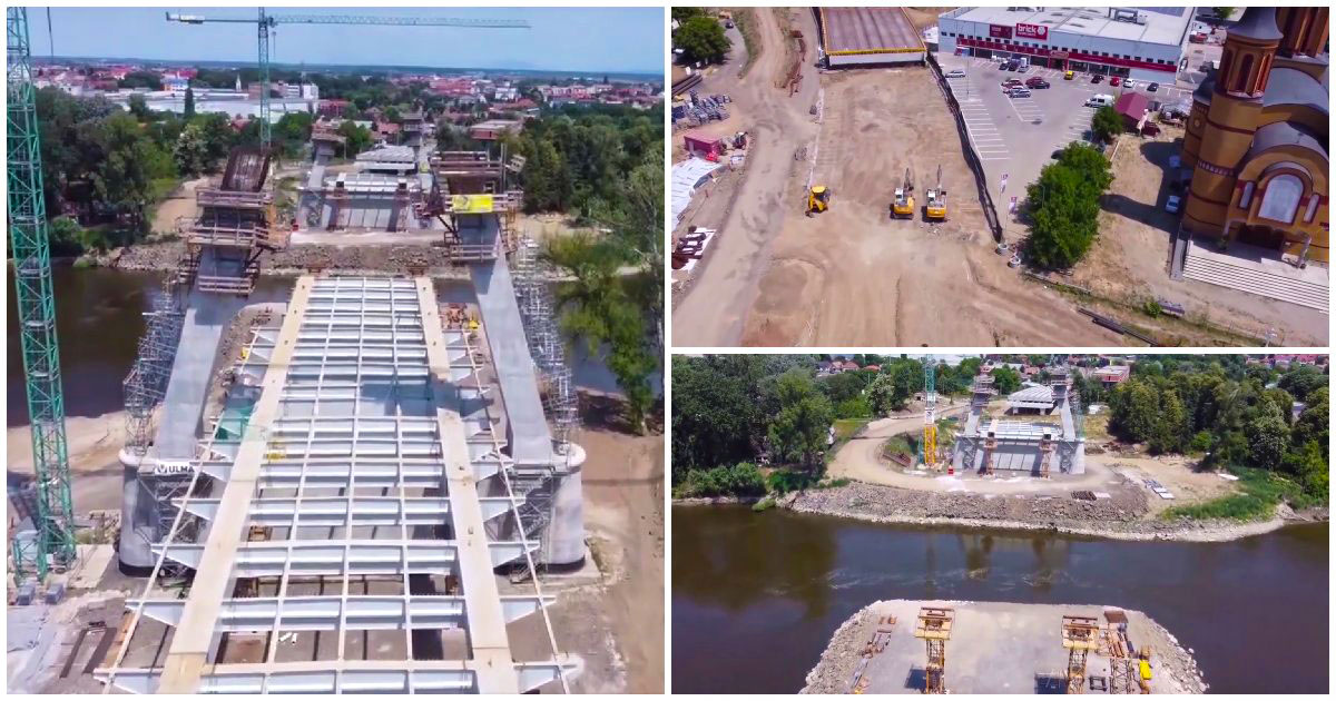 VIDEO. Noi imagini de pe șantierul podului din municipiul Satu Mare. În ce stadiu sunt lucrările