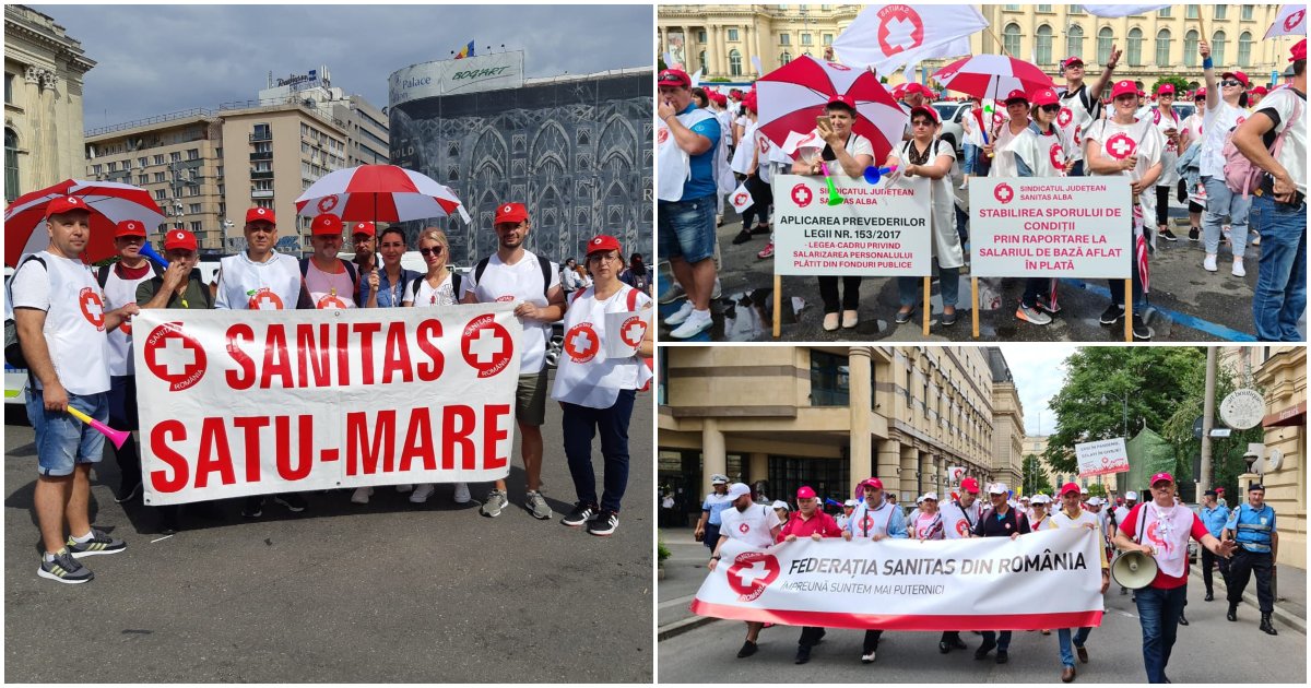 FOTO. Sătmăreni, la protestele din București. Angajații din Sănătate, nemulțumiți de blocarea creșterilor salariale