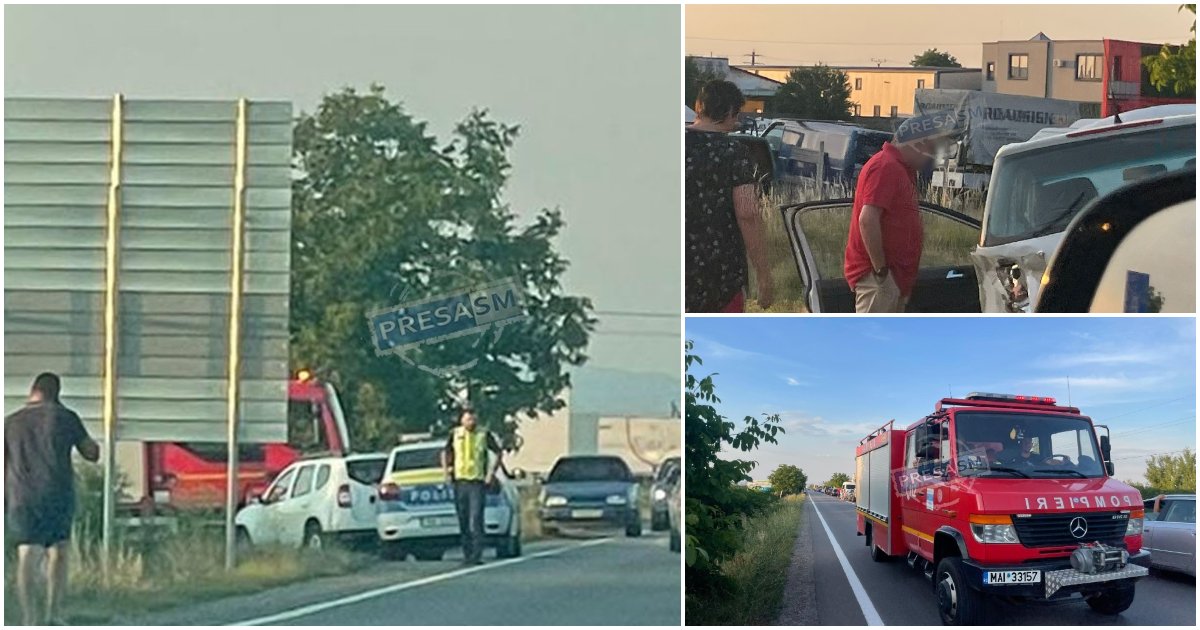 FOTO. Două șoferițe implicate într-un accident între Satu Mare și Botiz. Mașină în șanț