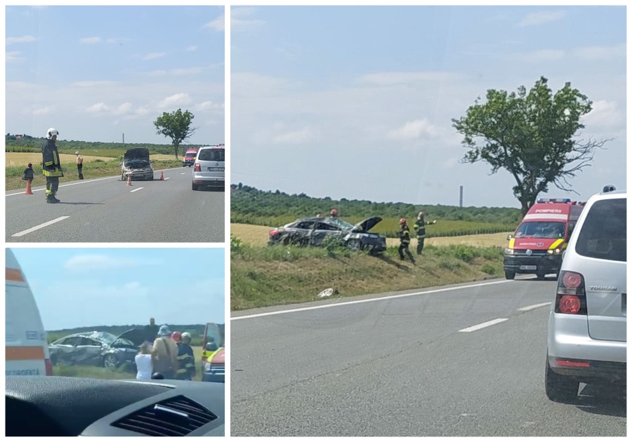 FOTOGALERIE. Accident grav pe DN19 Oradea - Satu Mare. O mașină a ajuns pe câmp