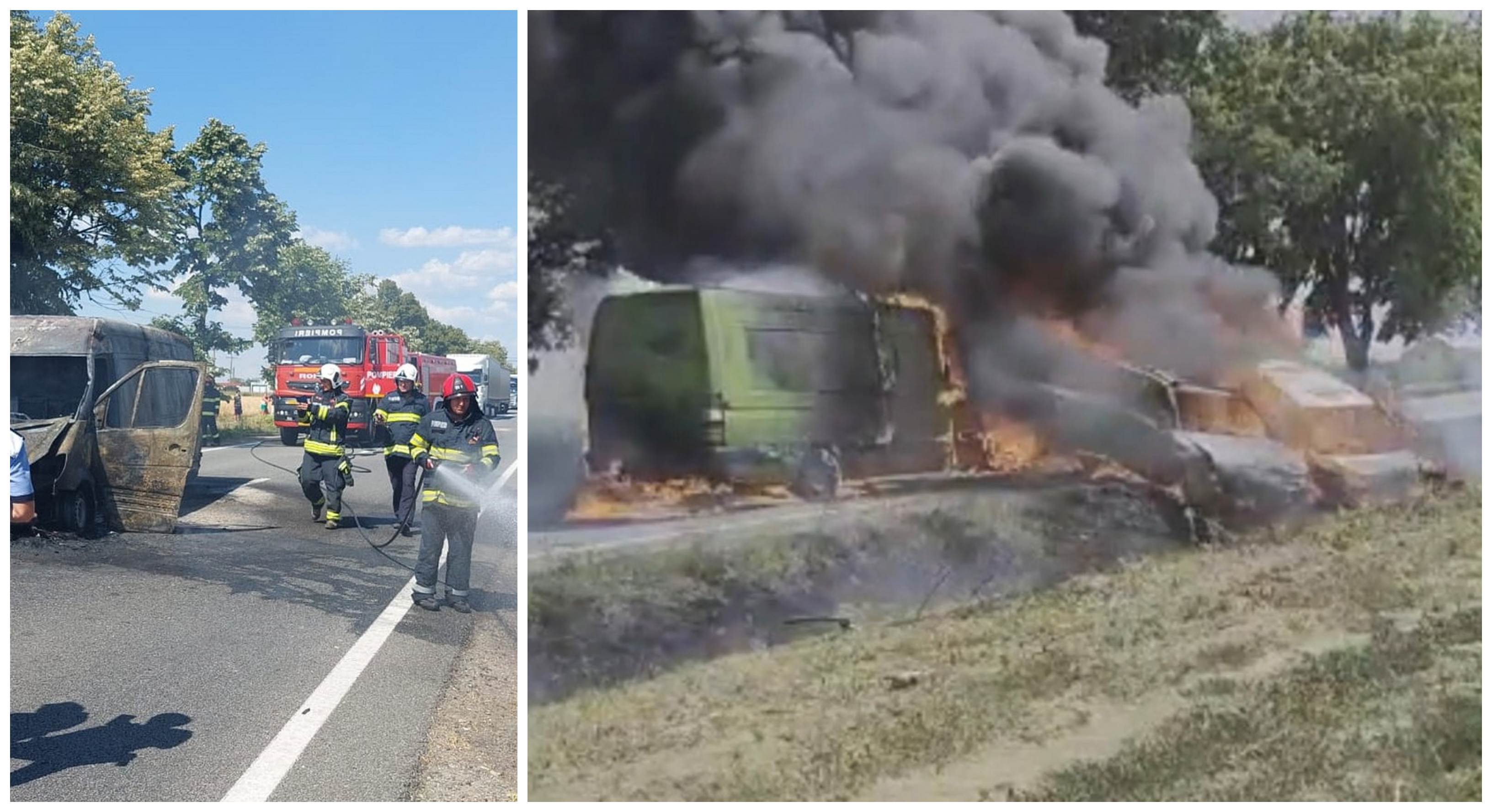 FOTO/VIDEO. Accident grav în Bihor: două mașini și un microbuz au luat foc