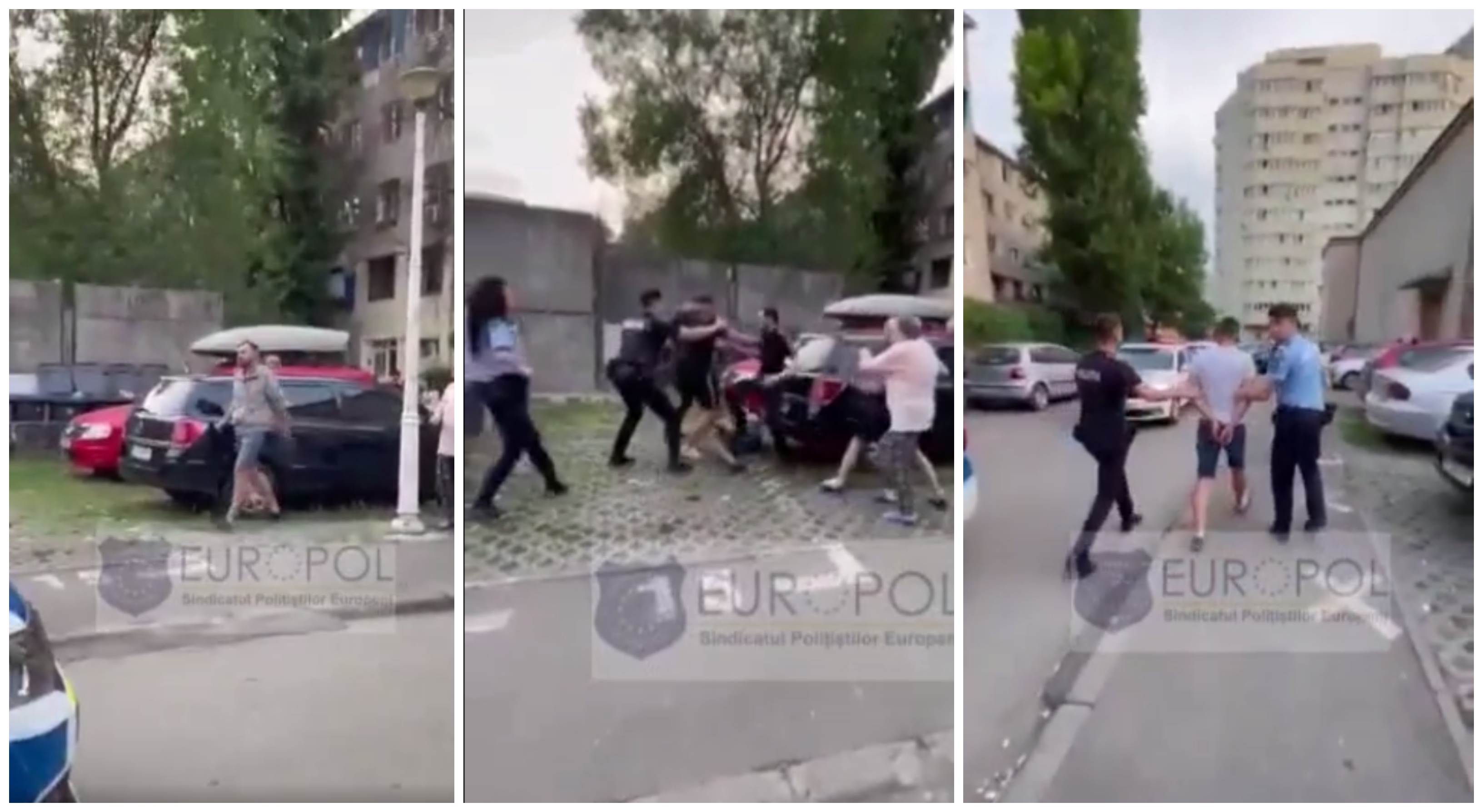 VIDEO. Cuțitar încătușat ca la carte de polițiști. A vrut să înjunghie oameni pe stradă