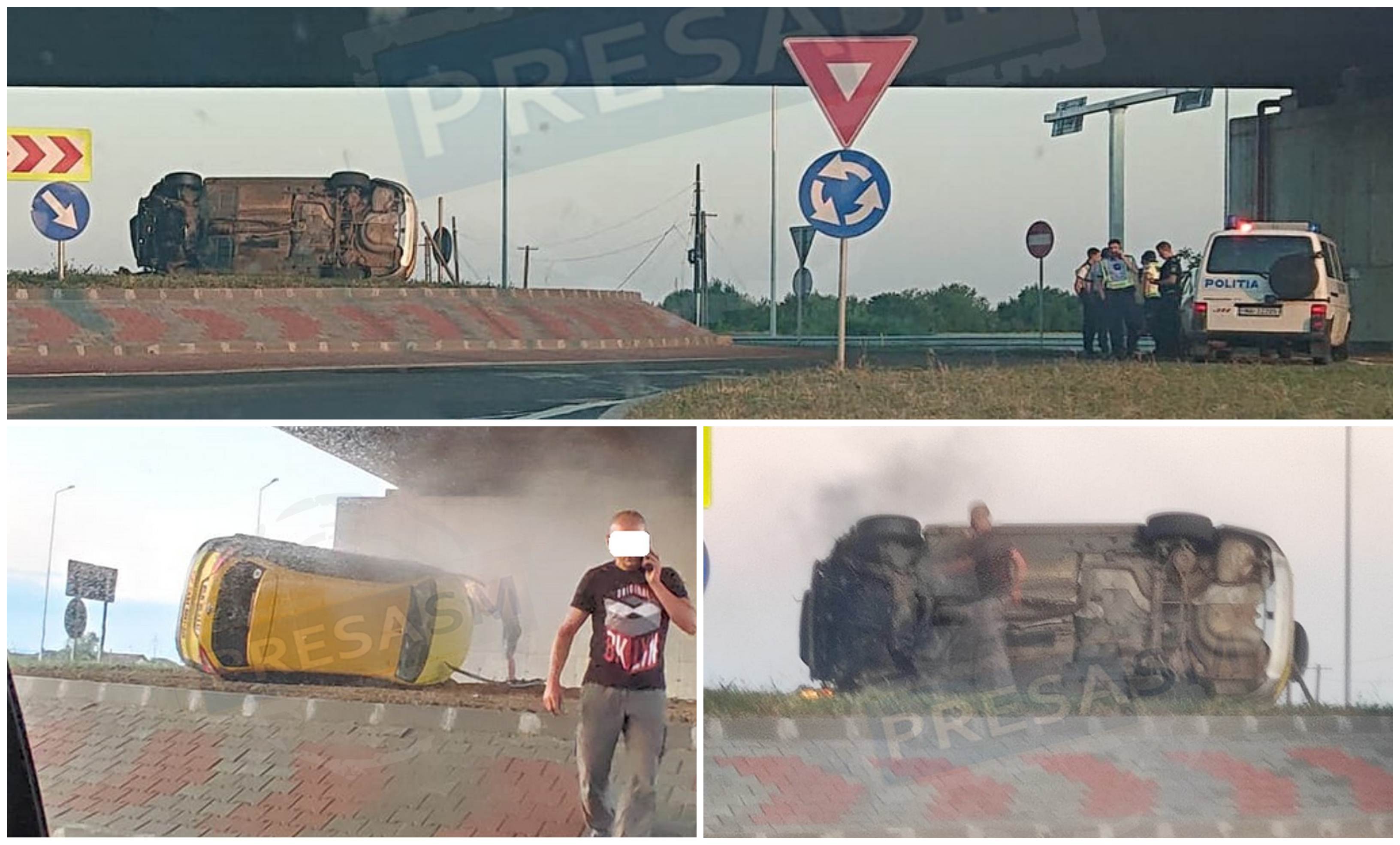 FOTO. Un minor drogat s-a răsturnat cu mașina în sensul de pe Drumul Careiului