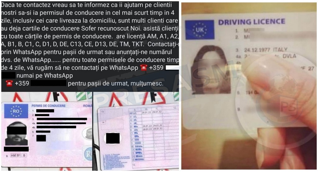 FOTO. Permise de conducere aparent false, vândute direct pe Facebook și pe WhatsApp