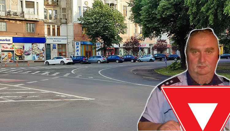FOTO. Un comisar-șef arată erorile sensului giratoriu din Centrul Vechi al Sătmarului