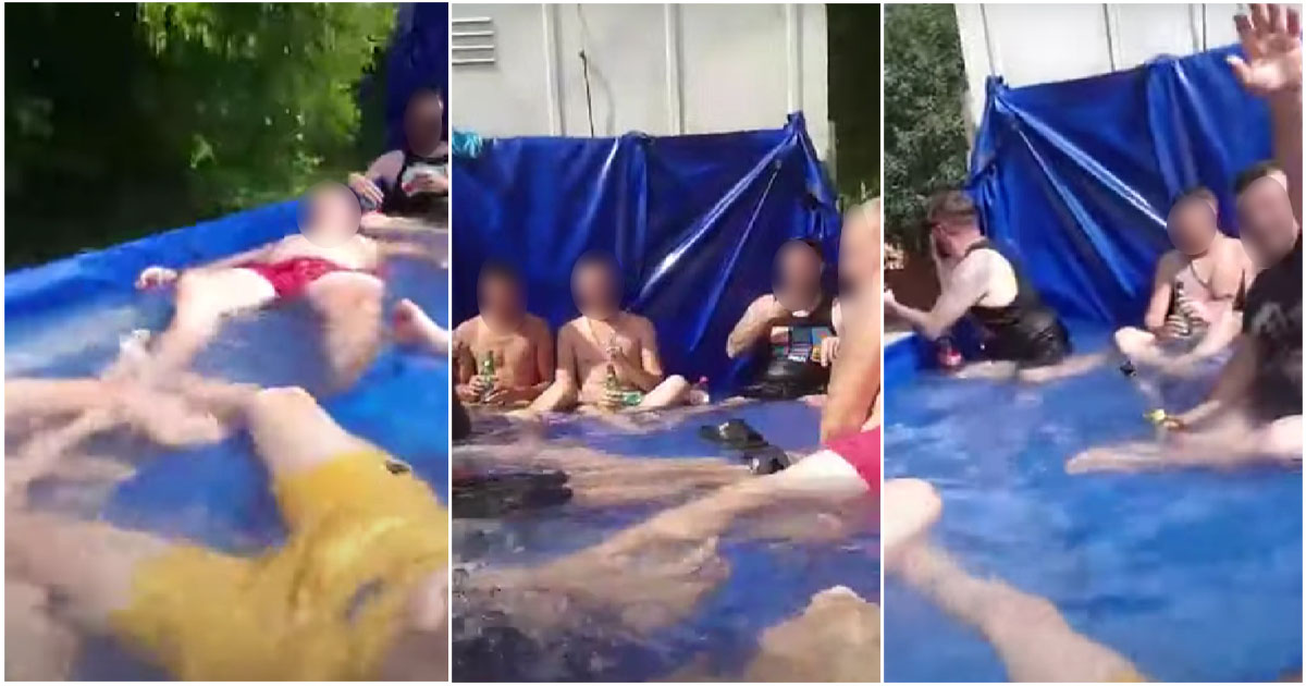 VIDEO. Se întâmplă în România. S-au plimbat cu piscina improvizată prin oraș. Petrecăreții, sancționați de polițiști