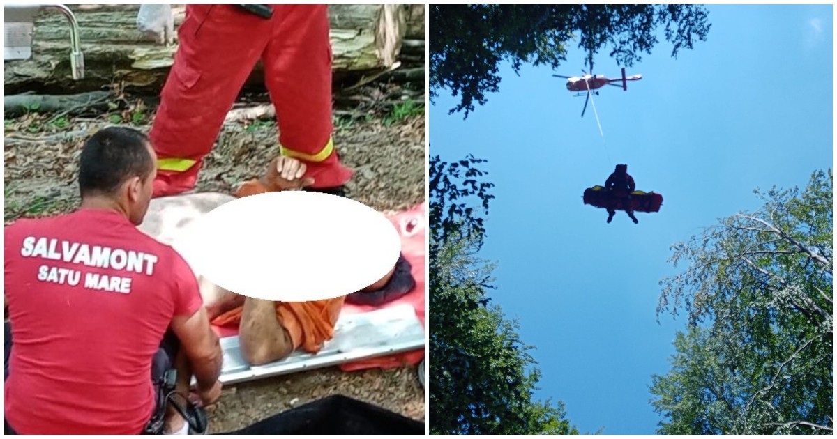FOTO. Bărbat în stare gravă, salvat de salvamontiștii sătmăreni. A fost chemat în ajutor elicopterul SMURD