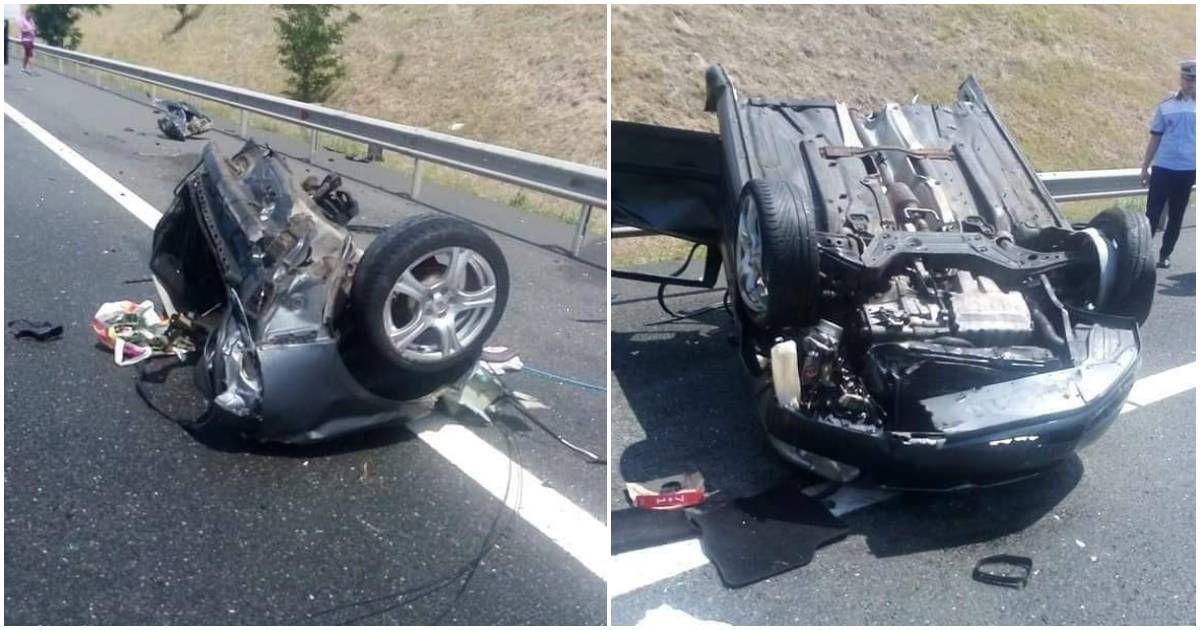 FOTO/VIDEO. Accident cumplit pe o autostradă din țară. Mașina s-a rupt pur și simplu în două