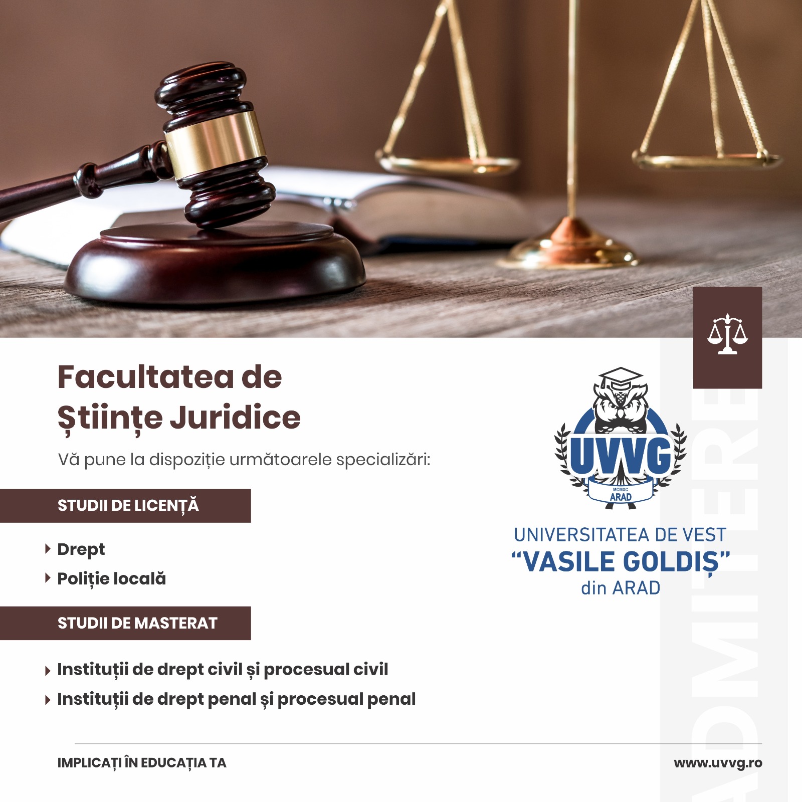 Înscrieri la Facultatea de Științe Juridice a UVVG Arad
