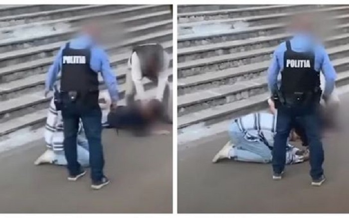 FOTO/VIDEO. Tânăr îngenuncheat, lovit în mod repetat de un poliţist. Agentul este cercetat disciplinar