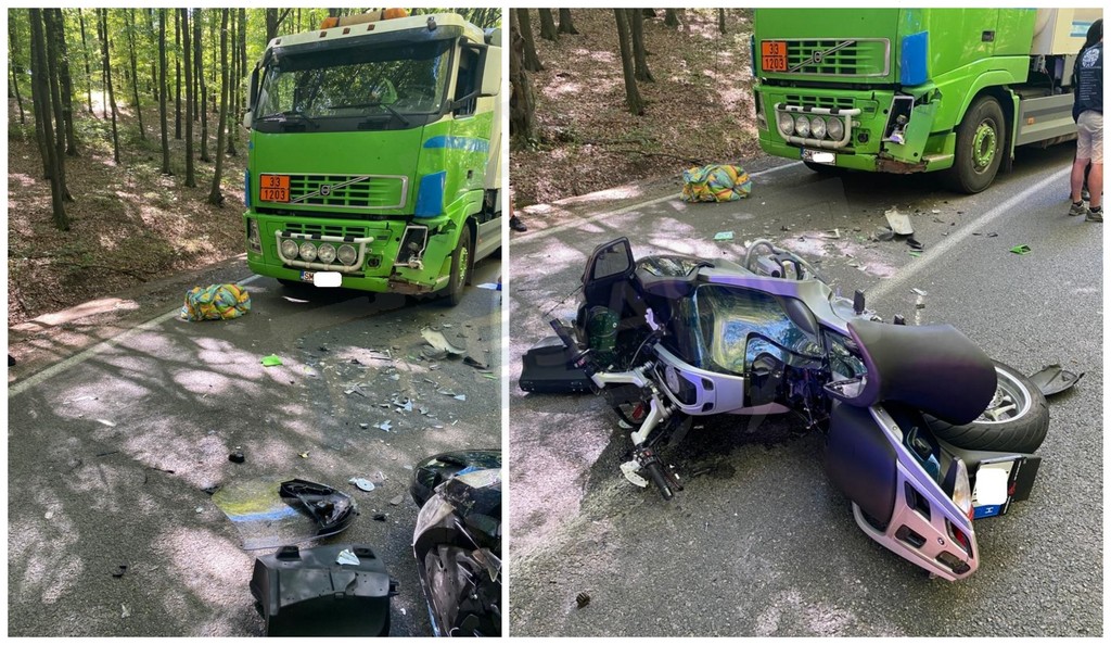 FOTO. Accident în județ. Doi iubiți, pe o motocicletă, loviți în plin de o autocisternă