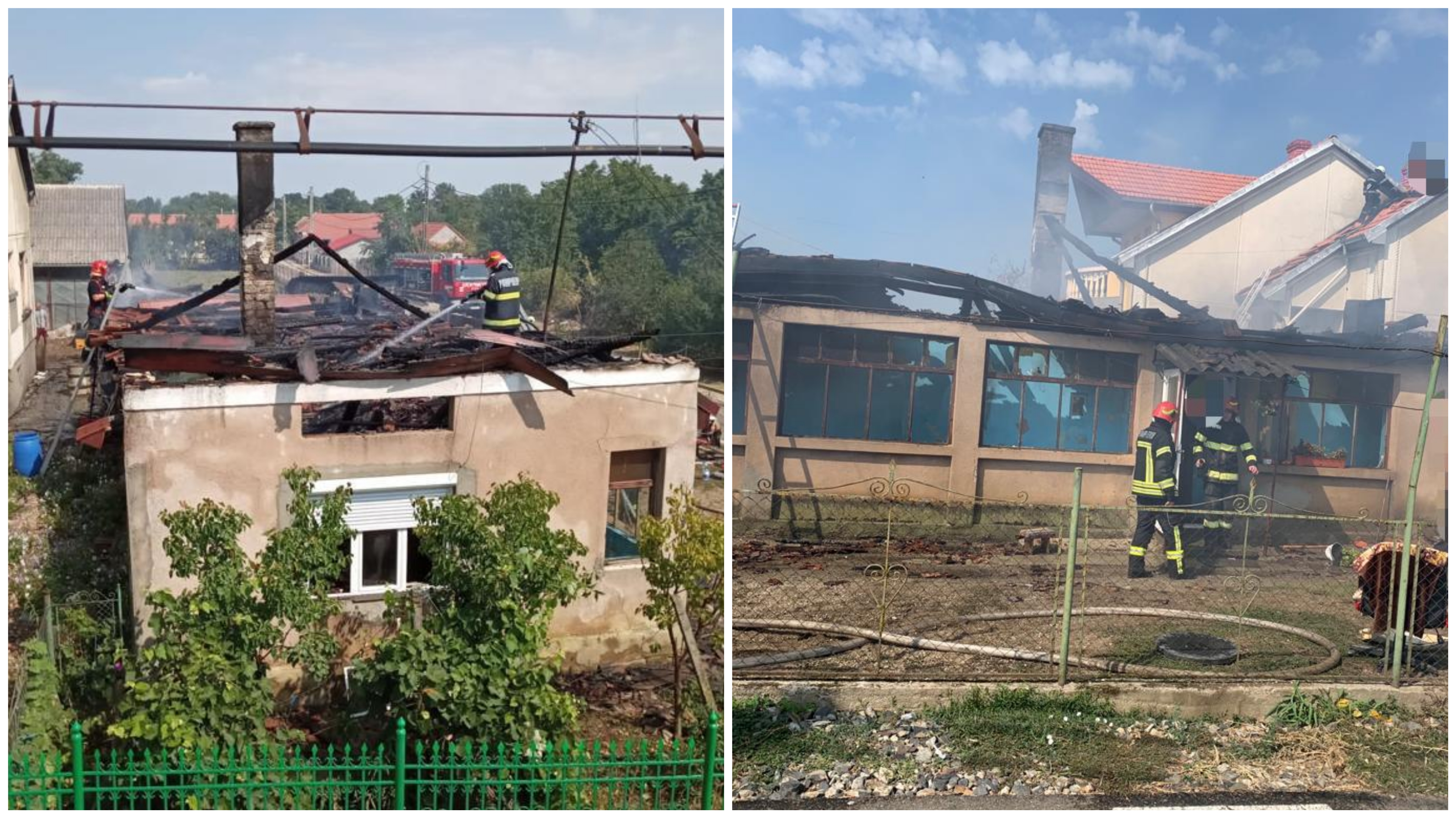 FOTO. Incendiu de amploare în județ. Flăcările s-au extins la imobilele din jur