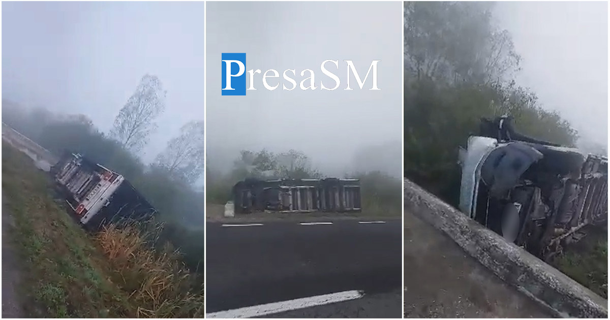 VIDEO. Dubă răsturnată, oprită într-un cap de pod. Accident în județul Satu Mare