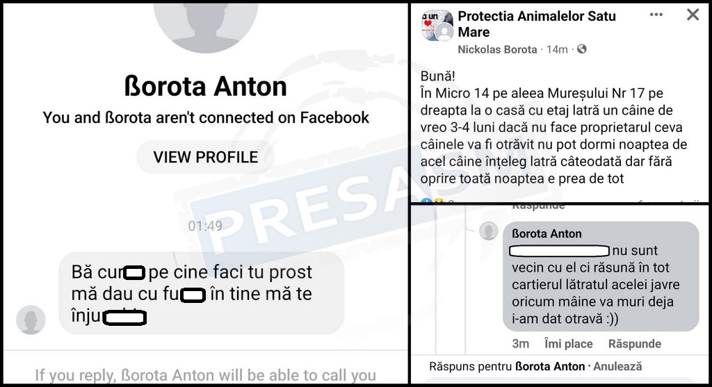 FOTO. Un individ susține pe Facebook că otrăvește câini! Amenințări cu moartea pentru mame cu copii