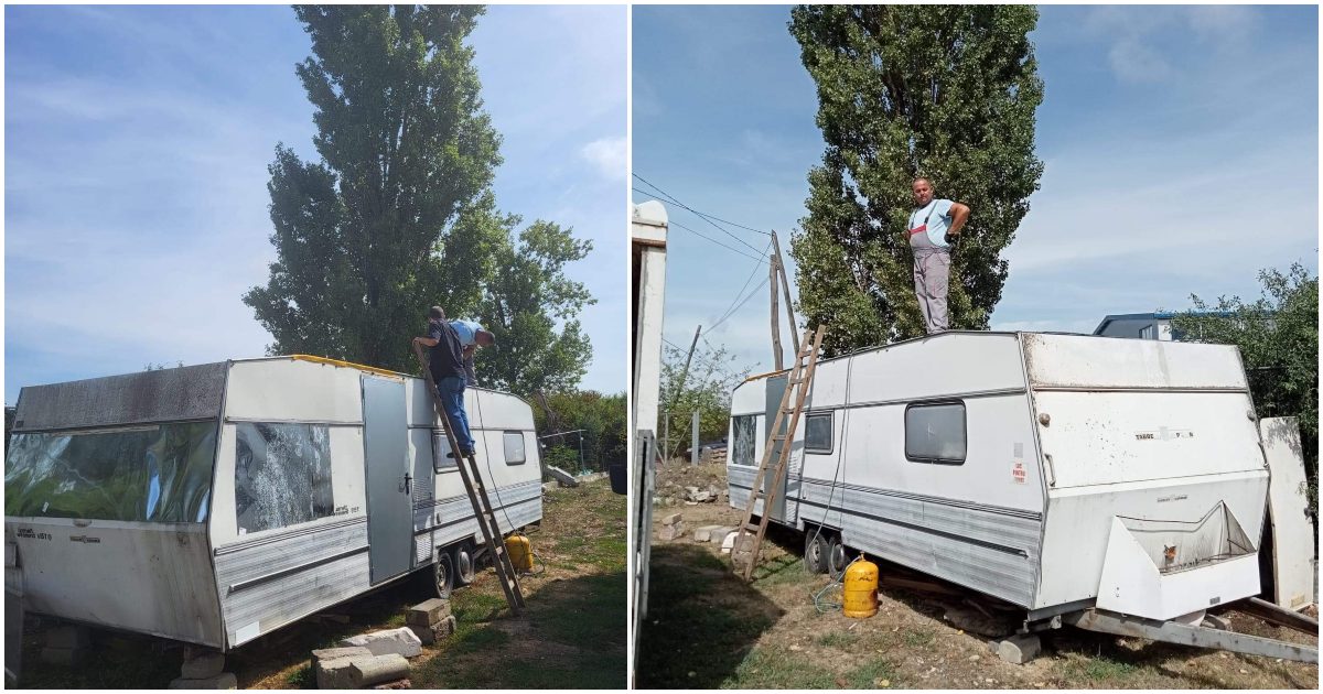 FOTO. O firmă a venit în sprijinul sătmăreanului care stă într-o rulotă. I-a reparat casa pe roți