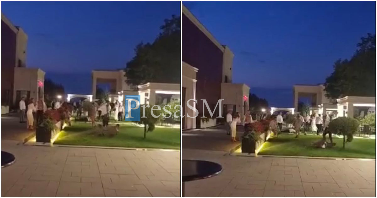 VIDEO. Imagini de la bătaia de pomină din curtea unui restaurant din Satu Mare. Unii nuntași la spital, alții la poliție