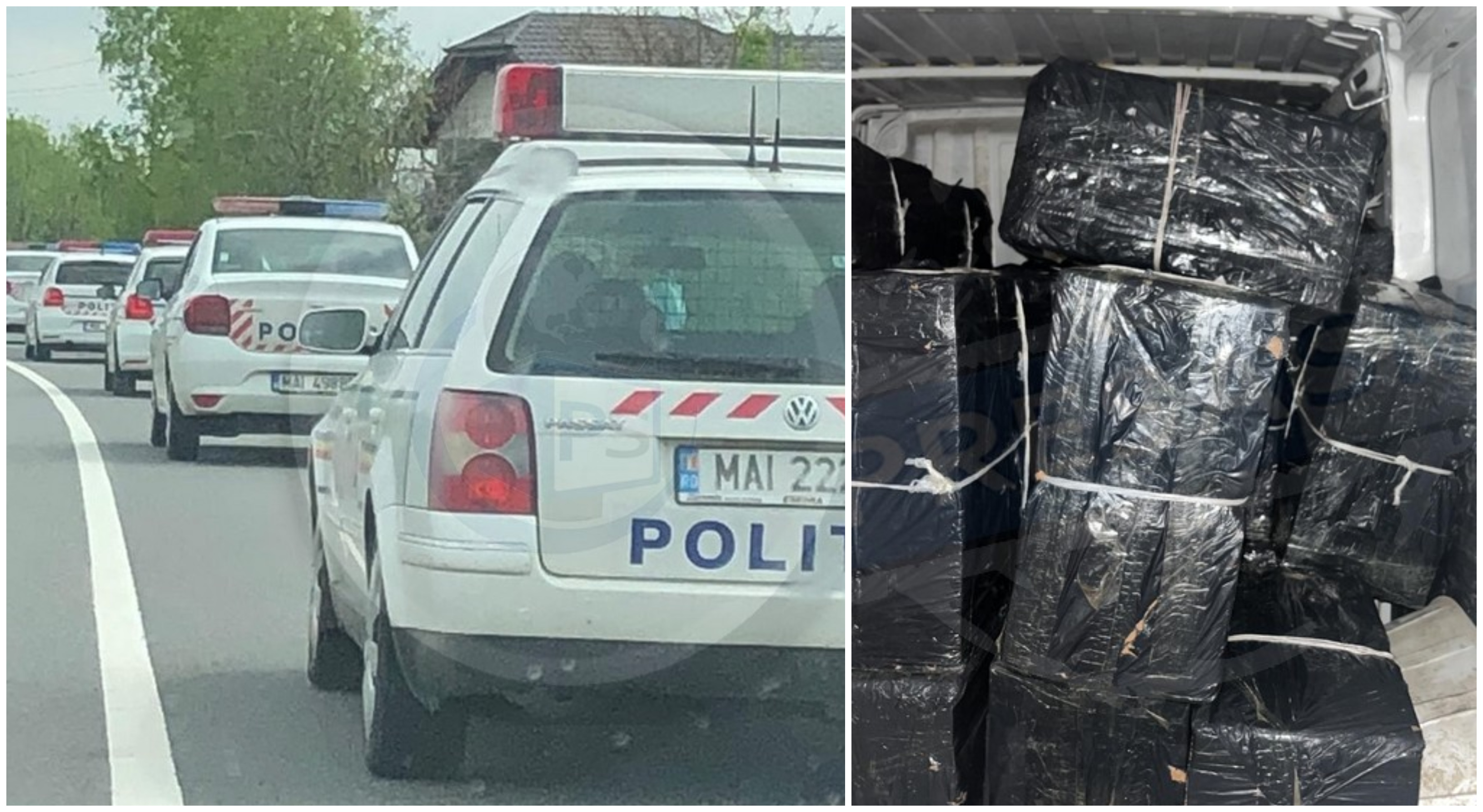 FOTO. Captură uriașă de țigări în județul Satu Mare. Dubele, oprite cu baraje ale Poliției