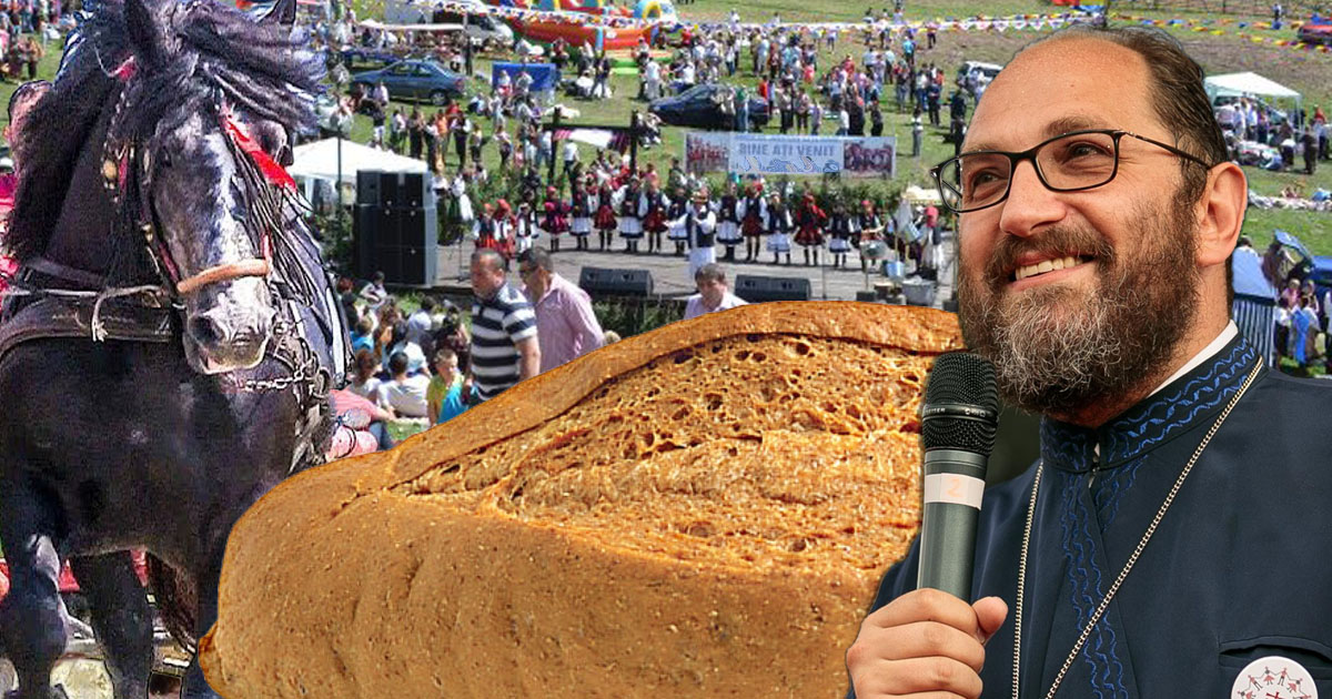 VIDEO. Satu Mare, proiect uriaș de unitate românească: alai cu cai și căruțe, pâine gigant și o mare adunare la Certeze