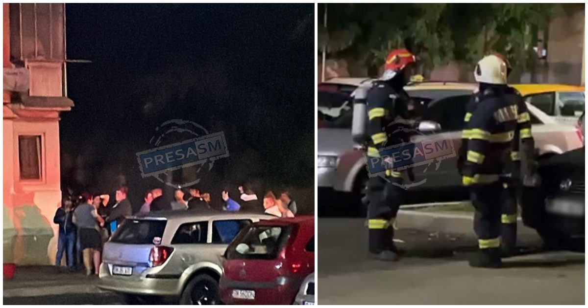 FOTO. Incendiu provocat intenționat într-un bloc din Satu Mare. Evacuări de urgență