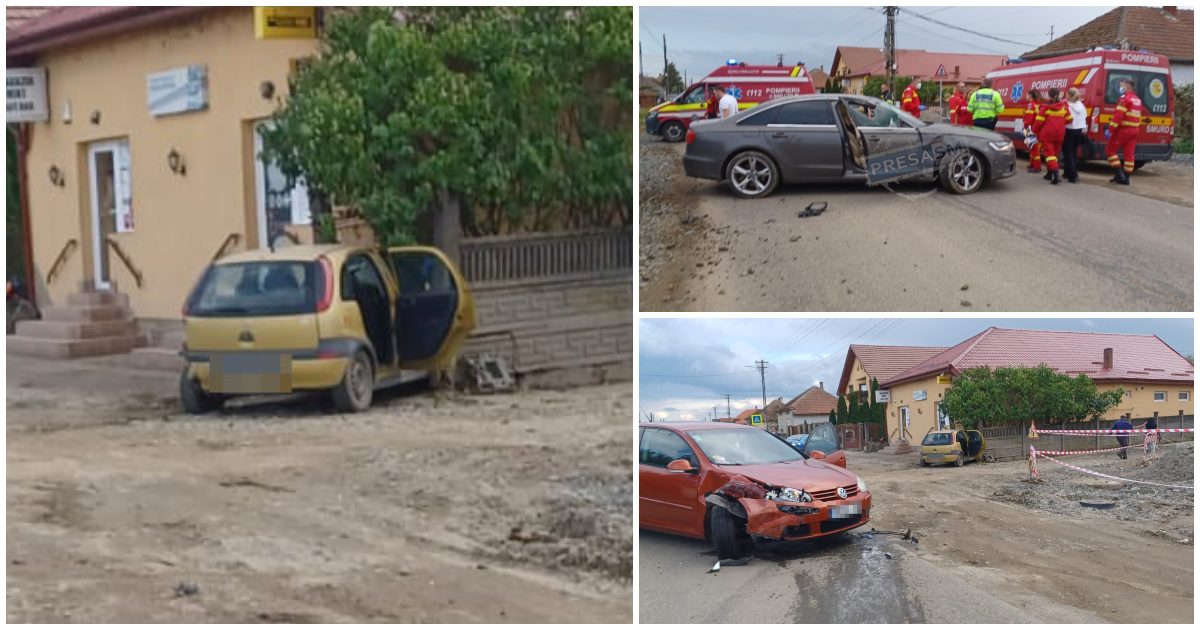 FOTO/VIDEO. Accident în lanț în județul Satu Mare! Trei mașini, pericol de explozie