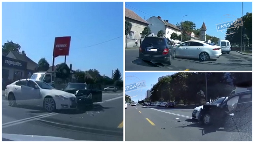 VIDEO. Accident în Carei. Șoferul Jaguarului acuză lipsa vizibilității