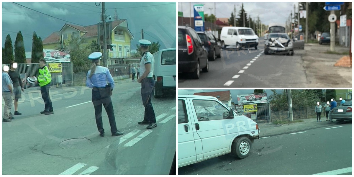 FOTOGALERIE. Accident pe B-dul Lucian Blaga. Impact între un microbuz și un autovehicul