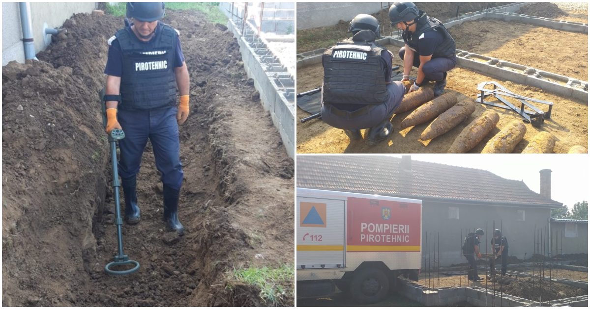 FOTO. Lucrau la canalizare când au dat peste un adevărat arsenal de război. Mai multe case, evacuate preventiv în județul vecin