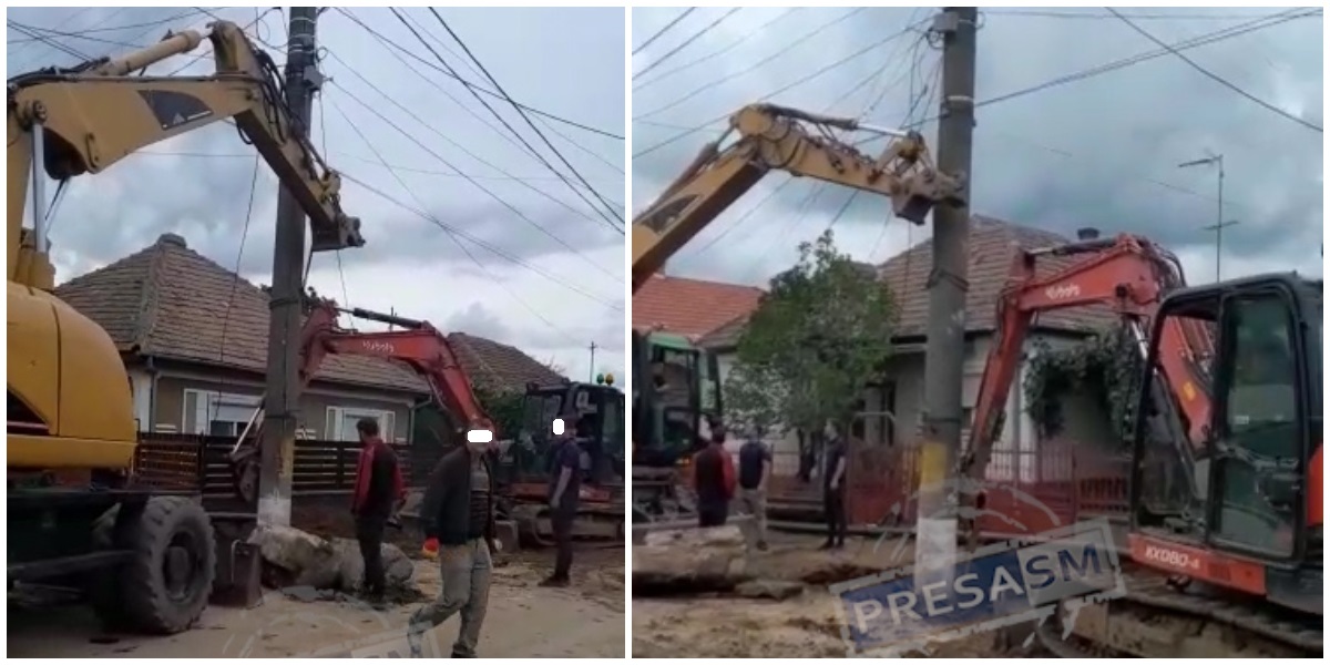 VIDEO. ”DOREL” a pus gând rău stâlpului de curent. Echilibristică cu excavatoarele