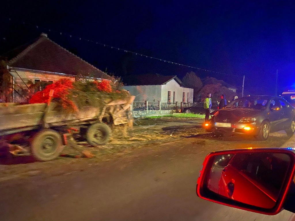 FOTO. Căruță lovită de o mașină. Poliția Satu Mare a stabilit cine ar fi vinovatul