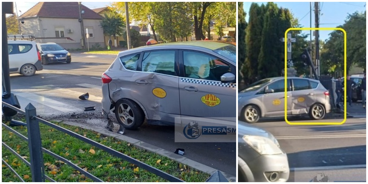 Fotógaléria. Kis híján tragédiába torkollott egy baleset ma délelőtt a Soarelui negyedben. Jelzőlámpába csapódott egy taxis