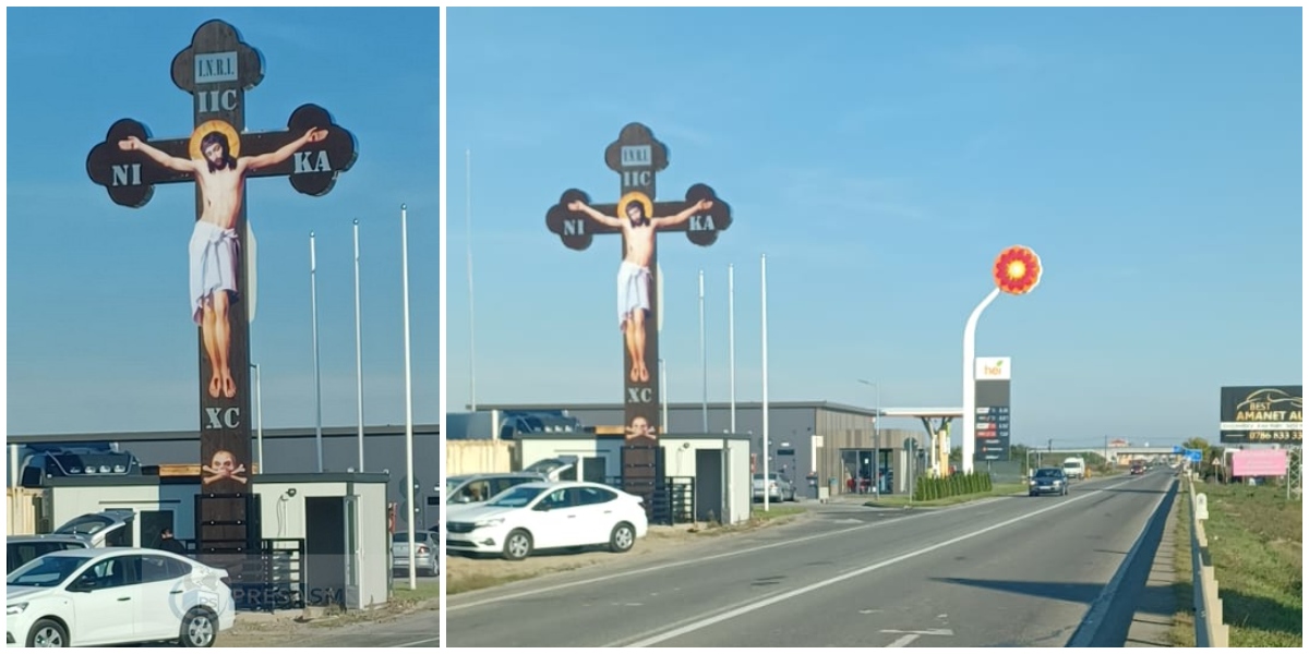 FOTO. Cruce uriașă la intrare în Satu Mare, pe Drumul Careiului. Cine a ridicat-o și de ce