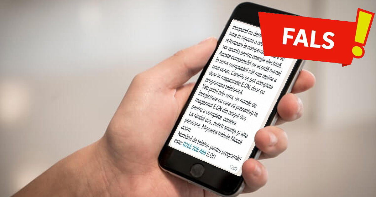 FOTO. Mesaje false, în numele E.ON, pe Whatsapp: "Nu dați curs acestor invitații!"
