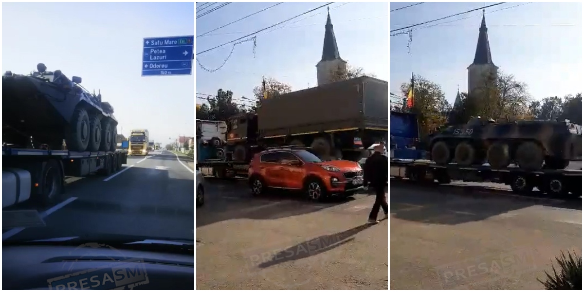 VIDEO. Transporturi de blindate și armament, pe zi și pe noapte, prin județul Satu Mare
