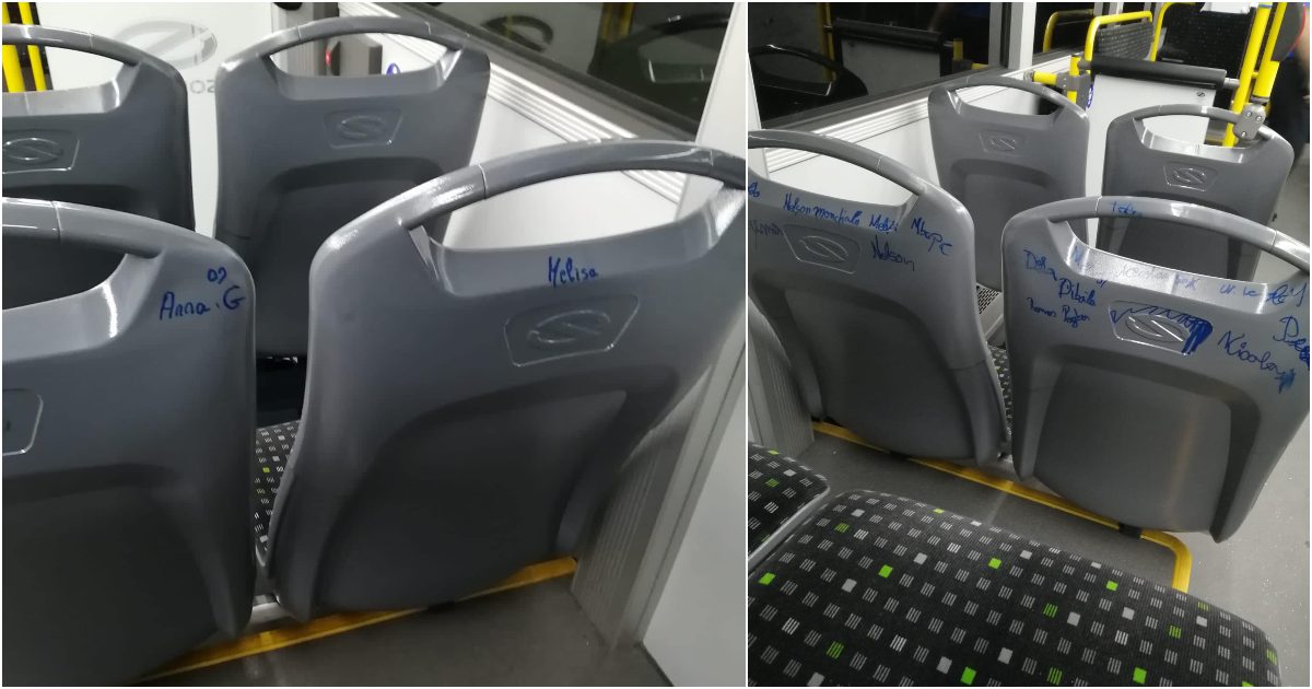 FOTO. Degeaba avem autobuze noi dacă le distrugem. Scaunele, mâzgălite cu carioca. Transurban face plângere