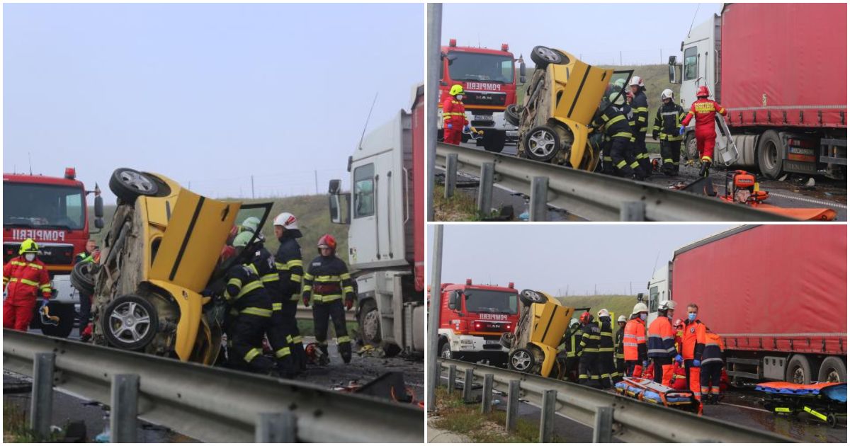 FOTO. Tragedie în drum spre Satu Mare. Familie distrusă, mașină izbită de un TIR