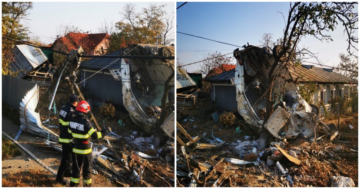 FOTO/VIDEO. Accident teribil în țară. Un TIR a spulberat o dubiță, a intrat într-o curte și a lovit mai multe anexe